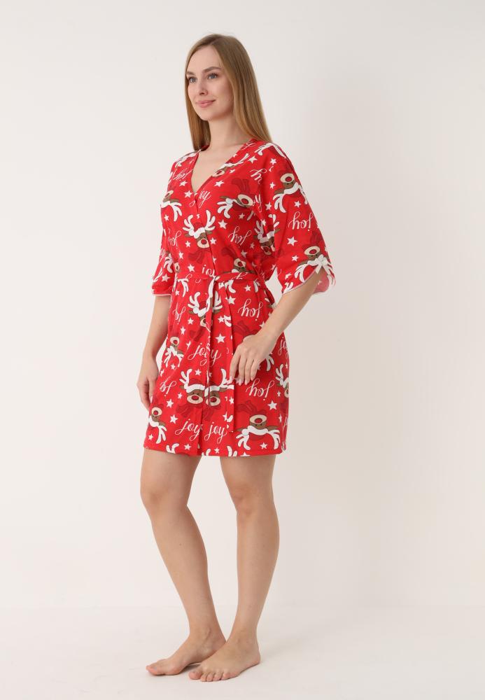 Halat dama Craciun,maneci 3/4,imprimeu reni ,culoare rosu ,En-gros